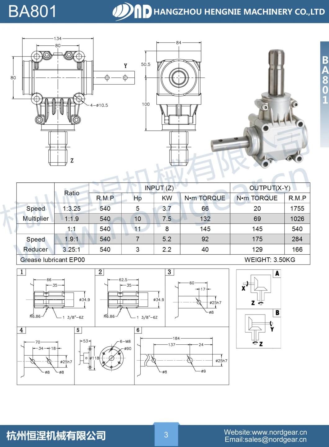 Pto 540 Rpm 90 Degree Ratio 1: 1 Right Angel Bevel Gear Box Agricultural Machine Gearbox for Sugar Beet and Potatoes Harvester