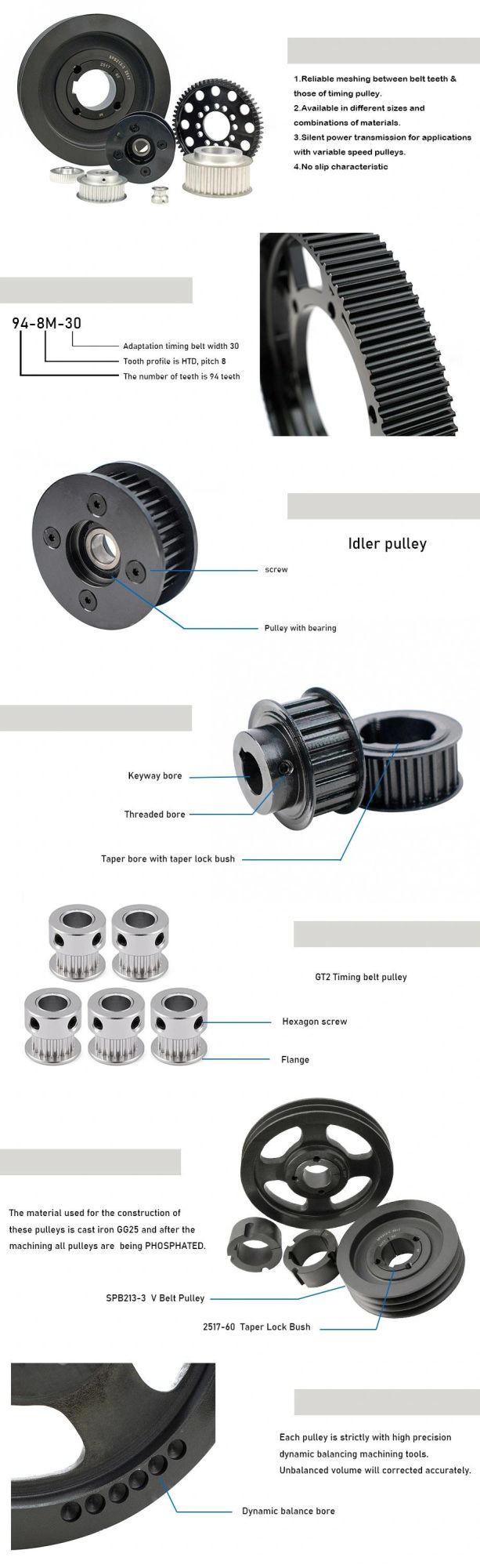 Poly V Belt Pulley Htd3m 5m 8m Mxl XL L H Xxh Miniature Timing Belt Pulley
