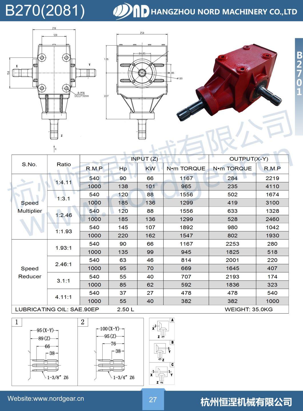 ND Ductile Iron Housing 220 HP Gear Agricultural Machinery Gearbox for Tiller (B270)