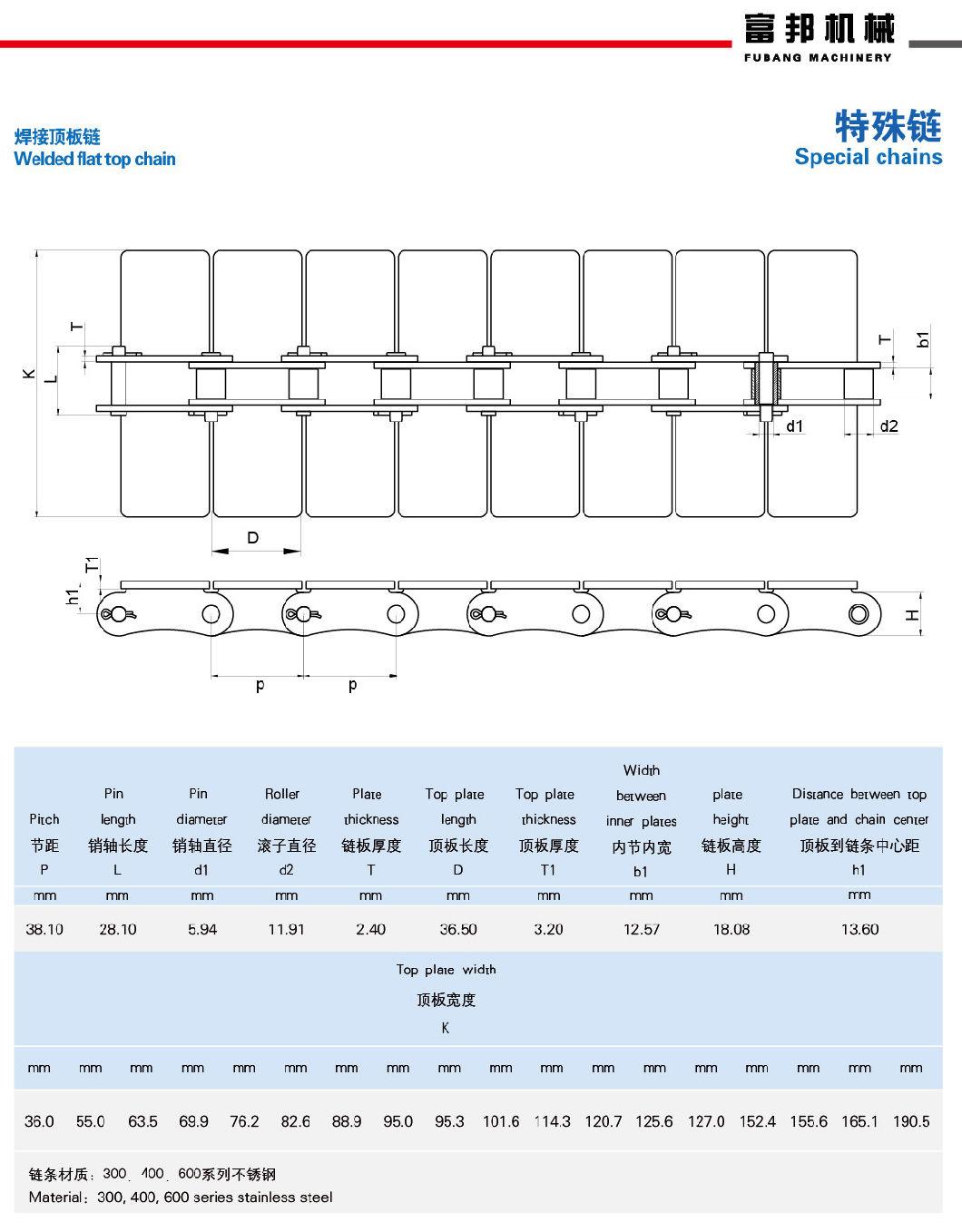 Factory Direct Sales Welded Flat Top Chain Straight Plate Transmission Conveyor Roller Chain