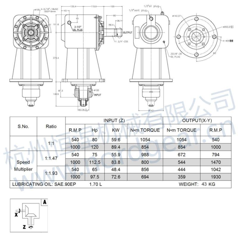 Agricultural Gearbox for Rotary Brush Mower Gear Box Pto