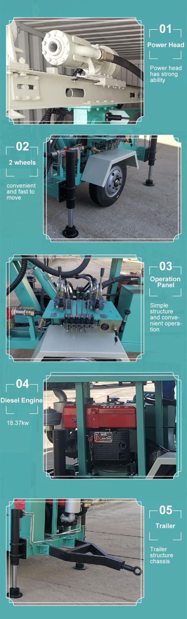 130m Deep Trailer Mounted Portable Water Well Drilling Rig Machine