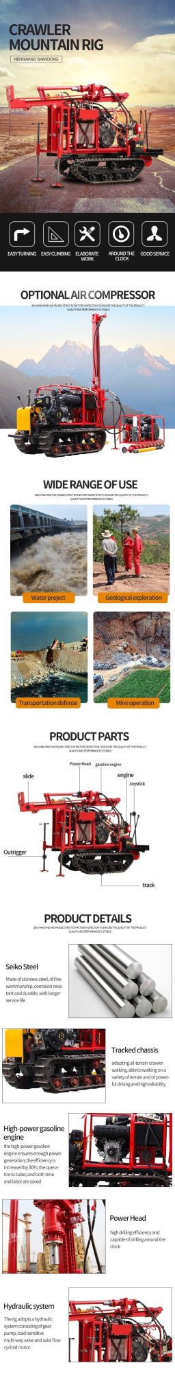 China Factory Pneumatic Drilling Rig Machine of Crawler Type