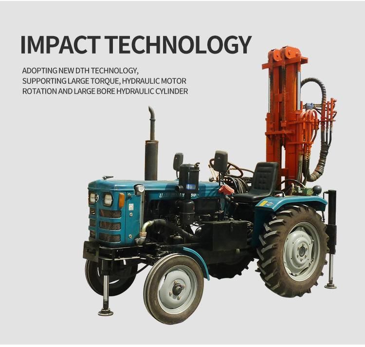200 Meter Mobile Pneumatic Tractor Water Well Drilling Rig