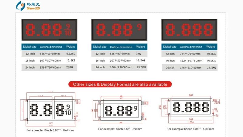Big Sale Us Regular 16inch 8889/10 Gas Station LED Price Changers Sign 7 Segment LED Display Screen Panel for Outdoor Glare-LED