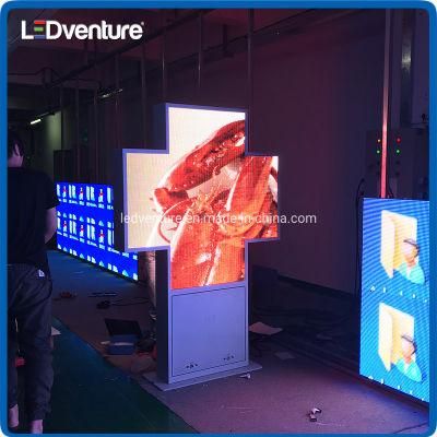 Outdoor Cross LED Sign P10 Full Color Display Screen Billboard for Pharmacy Advertising