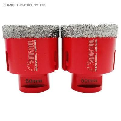 Shdiatool 50mm Vacuum Brazed Diamond Drilling Core Bits With10mm Diamond Height for Porcelain Tile Granite Marble Stone Masonry Brick