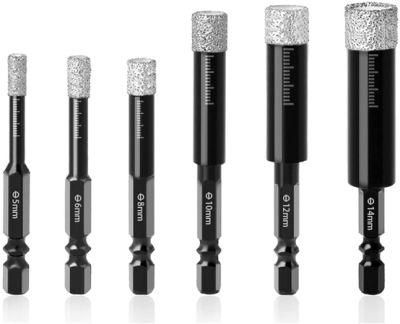 Dry Diamond Drill Bit Set, 6/6/8/10/12mm Granite Bit Tile Drill Bits with Quick Change