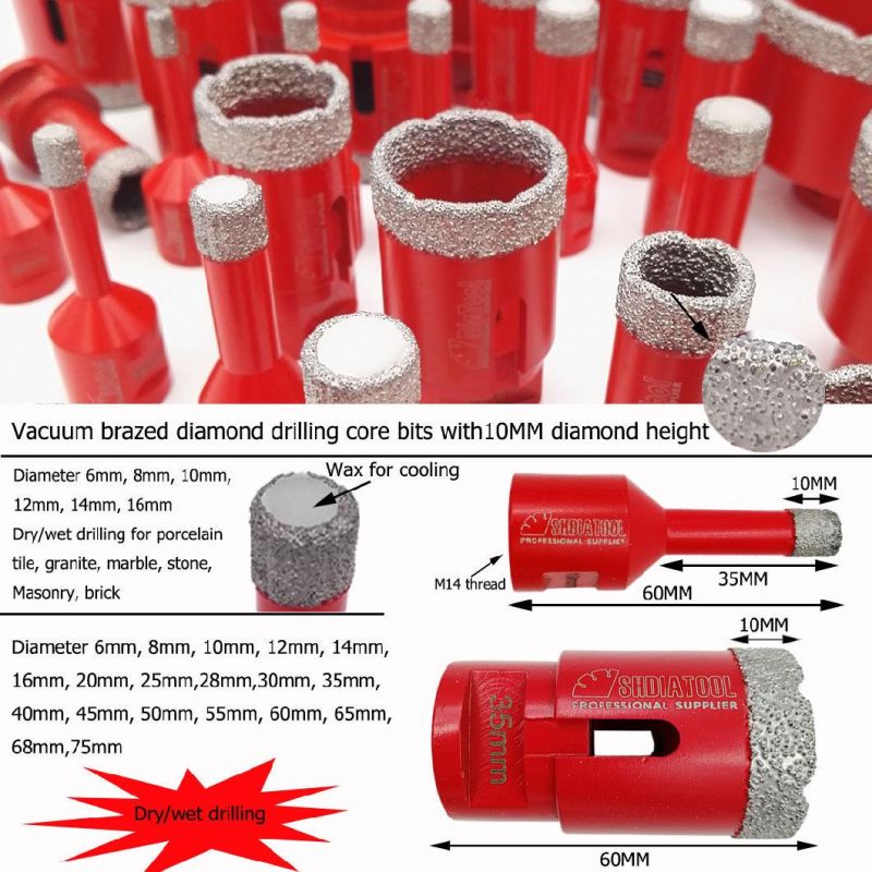 Shdiatool 100mm Vacuum Brazed Diamond Drilling Core Bits With10mm Diamond Height for Porcelain Tile Granite Marble Stone Masonry Brick