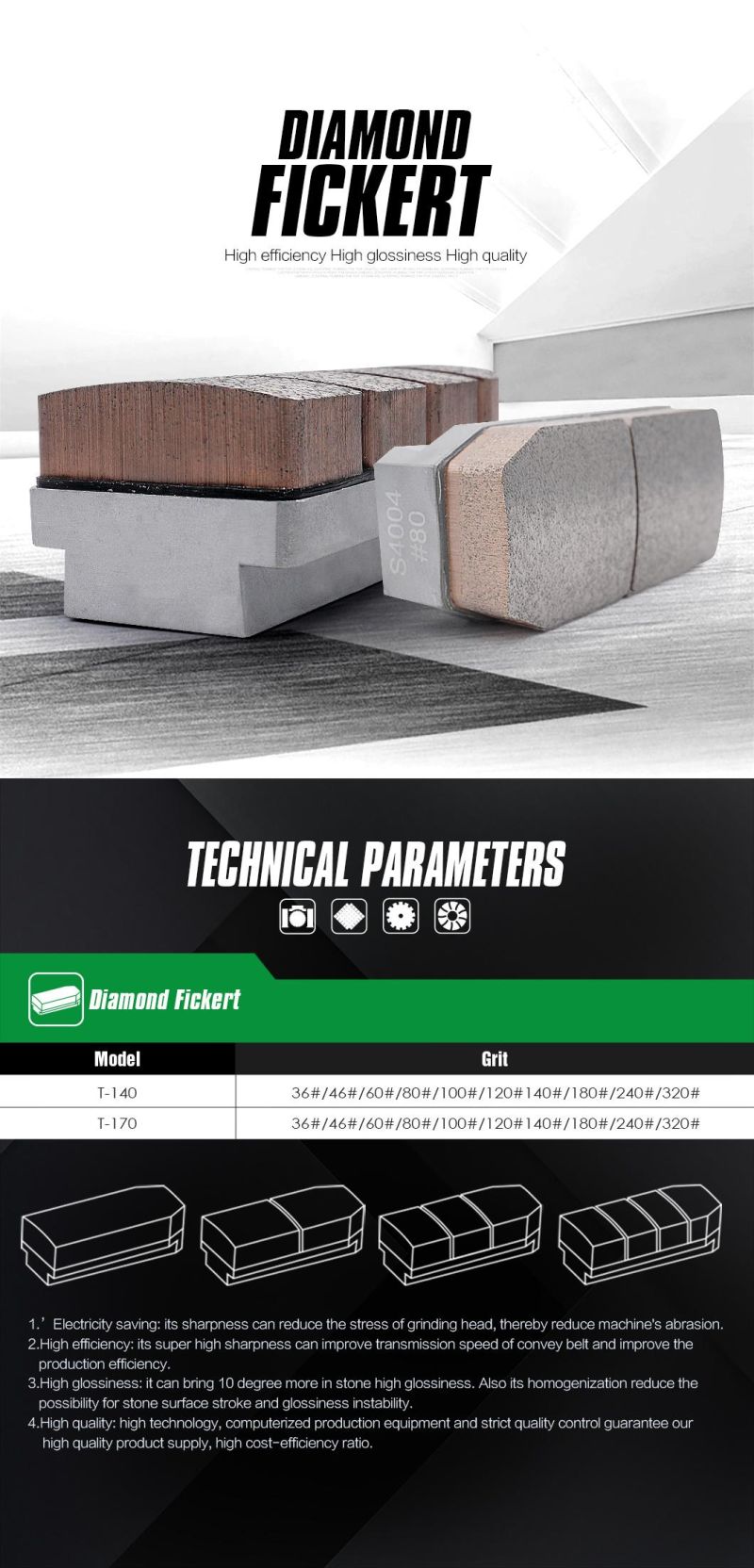 Diamond Grinding Fickert for Granite Slabs Polishing