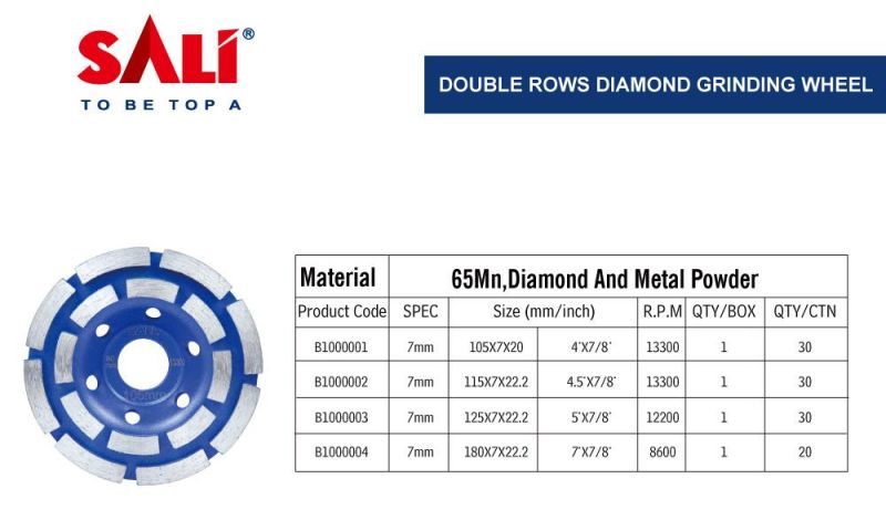 Sali Manufacture Double Rows Sintered Diamond Grinding Cup Wheel
